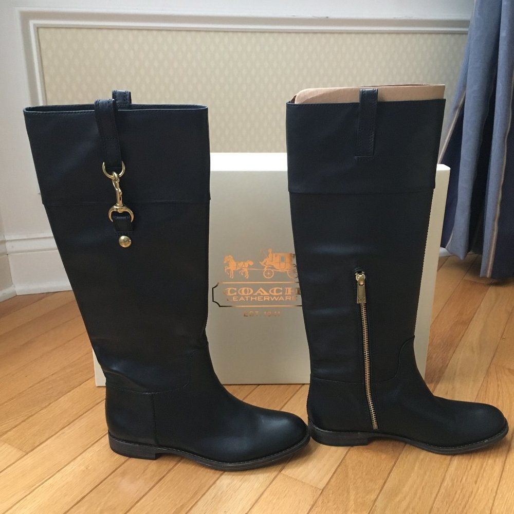 NWT COACH Martta Black Leather Boots Size 6 - Picture 3 of 10